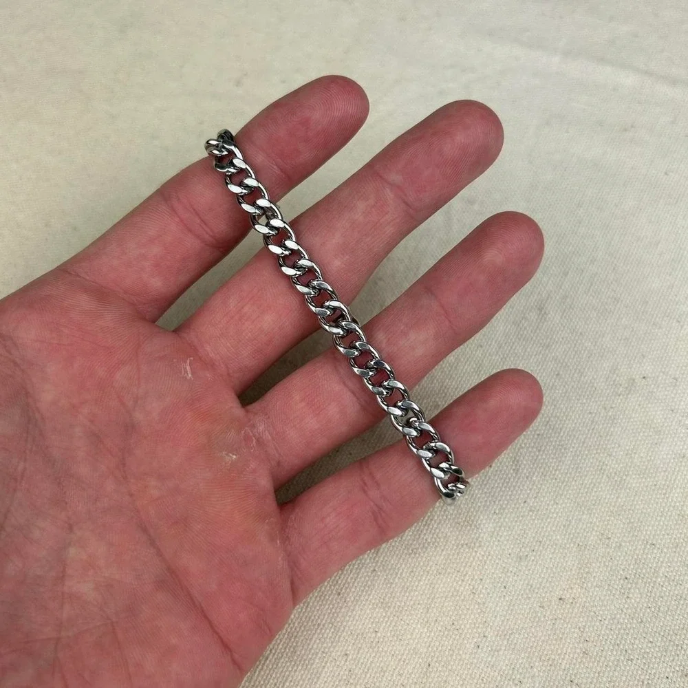 Vintage style stainless steel silver cuban link chain bracelet grunge punk 7mm